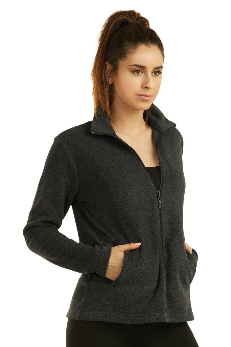 Sofra Women's Polar Fleece Full Zip Up Winter Jacket (S, Charcoal) - Image 3